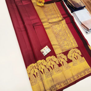 Peacock Design Pure Kanjivaram Fancy Silk Saree Apple Red Color w/ Blouse