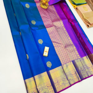 Pure Kanjivaram Fancy Silk Saree Blue w/ Blouse