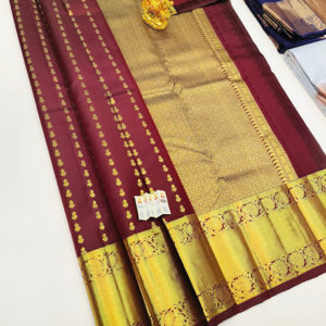 Pure Kanjivaram Fancy Silk Saree Kumkum Red Color w/ Blouse