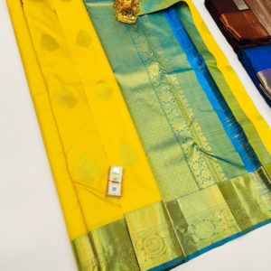 New Unique Pure Kanjivaram Fancy Silk Saree Lemon Yellow w/ Blouse