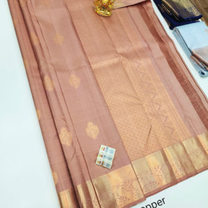 New Design Pure Kanjivaram Fancy Silk Saree Peach Color w/ Blouse