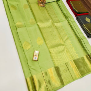 Trendy Pure Kanjivaram Fancy Silk Saree Pista Green w/ Blouse