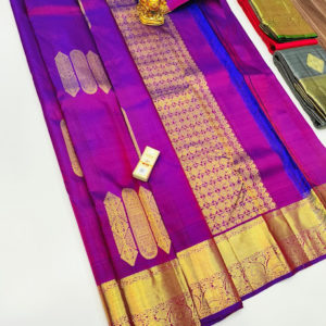 Beautiful Pure Kanjivaram Fancy Silk Saree Purple w/ Blouse
