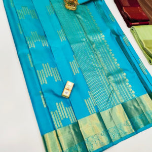 New Latest Pure Kanjivaram Fancy Silk Saree Sky Blue w/ Blouse