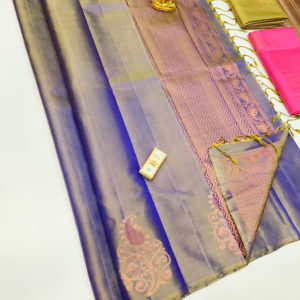 Different Design Pure Soft Silk Saree Blue and Gold Color w/ Blouse