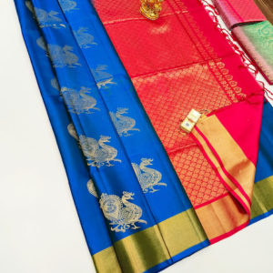 Trendy Annam Design Pure Soft Silk Saree Blue Color w/ Blouse