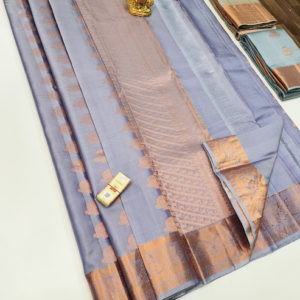 Trendy Design Pure Soft Silk Saree Copper Blue Color w/ Blouse