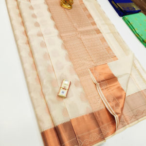 Beautiful Design Pure Soft Silk Saree Cream White Color w/ Blouse