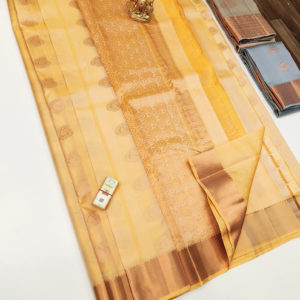 Pure Soft Silk Saree Double Shade (Yellow, White) Color w/ Blouse