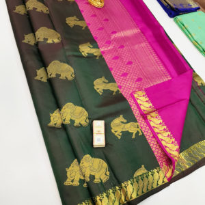 Pure Soft Silk Saree Double Shade (Pink, Green) Color w/ Blouse