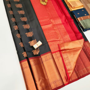 Unique Design Big Border Pure Soft Silk Saree Elephant and Red Color w/ Blouse