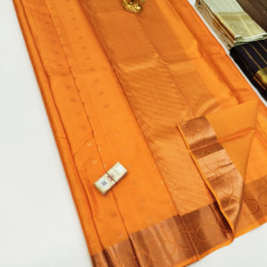 Copper Zari Work Pure Soft Silk Saree Mango Yellow Color w/ Blouse