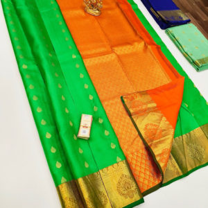 Trendy Color Pure Soft Silk Saree Parrot Green Color w/ Blouse