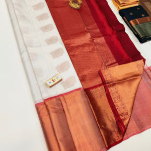 New Big Border Design Pure Soft Silk Saree White and Red Color w/ Blouse