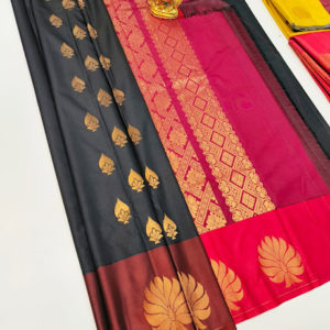 Beautiful Design Butta Mphoss Saree Gray and Pink Color w/ Blouse