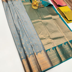 High Fancy Kanjivaram Silk Saree Mix Cement Gray Color w/ Blouse