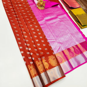 Annam Design High Fancy Kanjivaram Silk Saree Mix Fanta Orange Color w/ Blouse