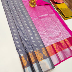 Annam Design High Fancy Kanjivaram Silk Saree Mix Gray Color w/ Blouse