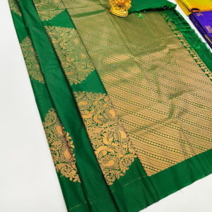 High Fancy Kanjivaram Silk Saree Mix Green Color w/ Blouse