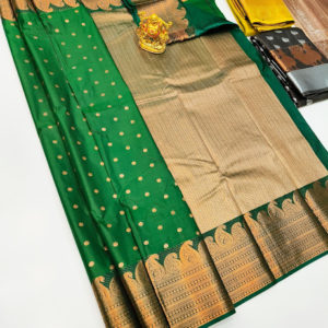 High Fancy Kanjivaram Silk Saree Mix Green Color w/ Blouse