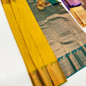 Trendy High Fancy Kanjivaram Silk Saree Mix Lemon Yellow Color w/ Blouse