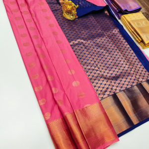 New High Fancy Kanjivaram Silk Saree Mix Lotus Rose Color w/ Blouse
