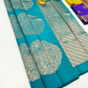 High Fancy Kanjivaram Silk Saree Mix Rama Blue Color w/ Blouse