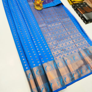 High Fancy Kanjivaram Silk Saree Mix Rama Blue Color w/ Blouse