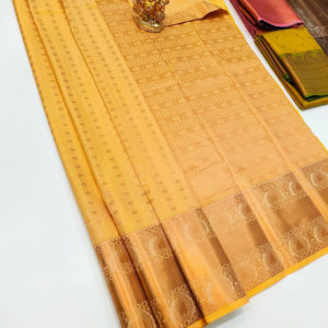 Beautiful High Fancy Kanjivaram Silk Saree Mix Sandal Yellow Color w/ Blouse