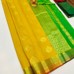 High Fancy Kanjivaram Silk Saree Mix Yellow Color w/ Blouse