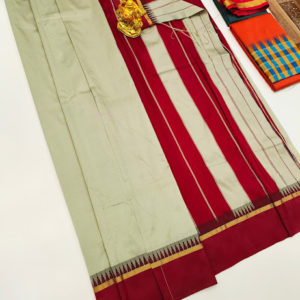 Plain Mphoss. Saree Art Silk Cream White and Red Color w/ Blouse