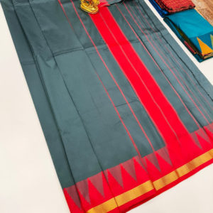 Temple Border Plain Mphoss. Saree Art Silk Gray Color w/ Blouse