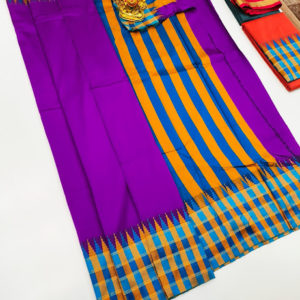 Latest Design Plain Mphoss. Saree Art Purple Color w/ Blouse