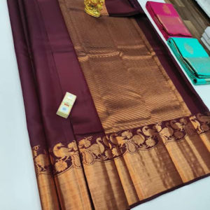 Pure Kanjivaram Fancy Silk Saree Apple Red Color w/ Blouse