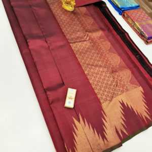 Temple Border Pure Kanjivaram Fancy Silk Saree Apple Red Color w/ Blouse