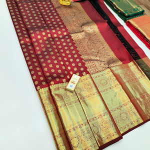 Trendy Design Pure Kanjivaram Fancy Silk Saree Apple Red Color w/ Blouse