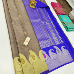 Trendy Design Pure Kanjivaram Fancy Silk Saree Cement Color w/ Blouse