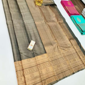 Latest Design Pure Kanjivaram Fancy Silk Saree Dark Gray Color w/ Blouse