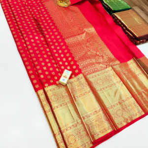 Pure Kanjivaram Fancy Silk Saree Dark Red Color w/ Blouse