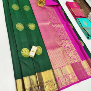 Trendy Design Pure Kanjivaram Fancy Silk Saree Green Color w/ Blouse