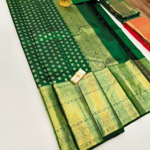 Annam and Horse Design Pure Kanjivaram Fancy Silk Saree Green Color w/ Blouse