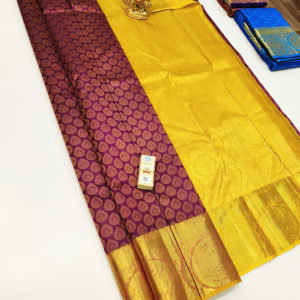 Pure Kanjivaram Fancy Silk Saree Magenta Color w/ Blouse
