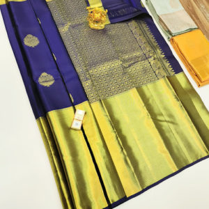 New Design Big Border Pure Kanjivaram Fancy Silk Saree Navy Blue Color