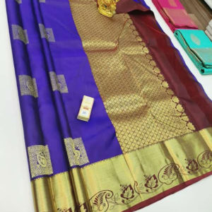 Unique Design Pure Kanjivaram Fancy Silk Saree Purple Color w/ Blouse