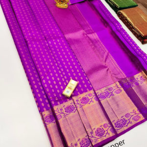 Latest Design Pure Kanjivaram Fancy Silk Saree Purple Color w/ Blouse