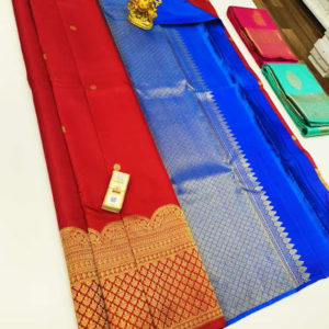 Pure Kanjivaram Fancy Silk Saree Red Color w/ Blouse