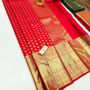 Pure Kanjivaram Fancy Silk Saree Red Color w/ Blouse