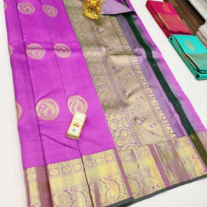 Pure Kanjivaram Fancy Silk Saree Rose Color w/ Blouse