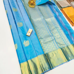 Pure Kanjivaram Fancy Silk Saree Sky Blue Color