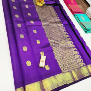 Unique Design Pure Kanjivaram Fancy Silk Saree Violet Color w/ Blouse